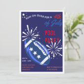  blauw Football Vierde juli Pool Party Kaart (Staand voorkant)