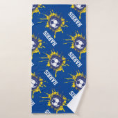 Blauw football voetbal score aangepaste douche badhanddoek (Badhanddoek)