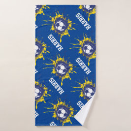 Blauw football voetbal score aangepaste douche badhanddoek