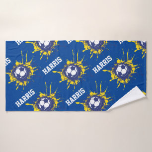 Blauw football voetbal score aangepaste douche badhanddoek