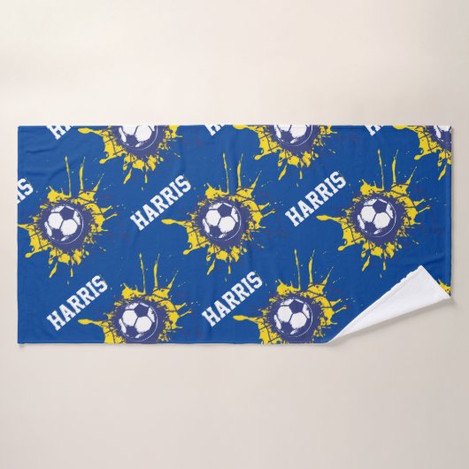Blauw football voetbal score aangepaste douche badhanddoek (Badhanddoek)
