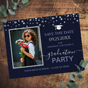 Blauw foto afstudeerfeest Save the Date Kaart