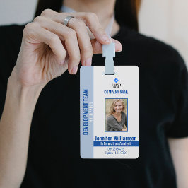 Blauw Foto Bedrijfsbeveiliging QR-code Personeels- Badge