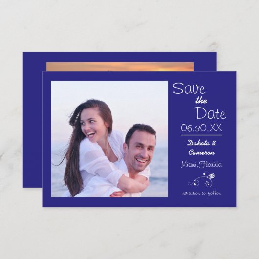 Blauw foto horizontaal - 3x5 Opslaan datum Save The Date (Voorkant / Achterkant)