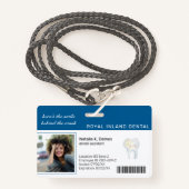 Blauw | Foto ID-badge voor medewerker tandartsprak Badge (Voorkant met draagriem)
