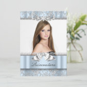  blauw fotografie uitnodiging voor Quinceanera (Staand voorkant)