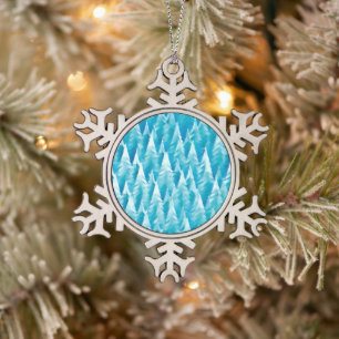 Blauw fractaal bos tin sneeuwvlok ornament
