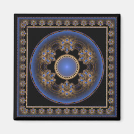 Blauw fractal ronde omlijst ornament magneet