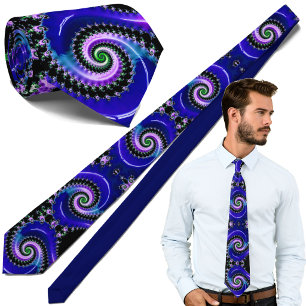 Blauw Fractal Spiraalpatroon - Moderne Wiskunde Stropdas