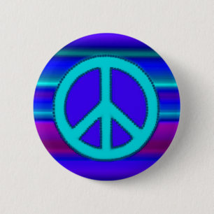 Blauw Fractal & van de Vrede Teken Ronde Button 5,7 Cm