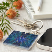 Blauw Fractal Veerontwerp Sleutelhanger (Voorkant Rechts)