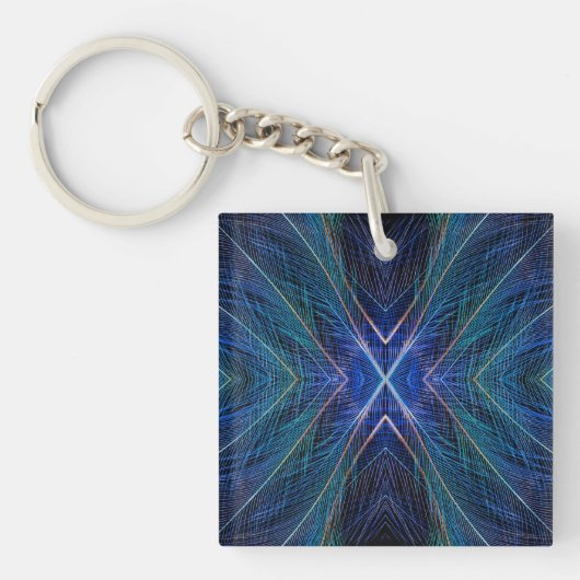 Blauw Fractal Veerontwerp Sleutelhanger (Voorkant)