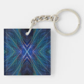 Blauw Fractal Veerontwerp Sleutelhanger (Achterkant)