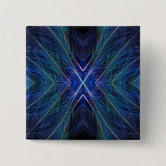 Blauw Fractal Veerontwerp Vierkante Button 5,1 Cm (Voorkant)