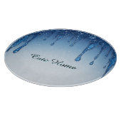 Blauw frame met druppelende druppels snijplank (Hoek)