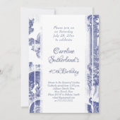 Blauw Frans Barok Toile Verjaardagsfeest Kaart (Voorkant)