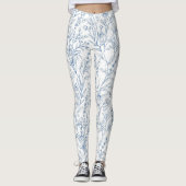 Blauw Frans Bloemen Toile Patroon Leggings (Voorkant)