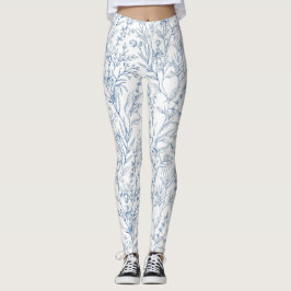 Blauw Frans Bloemen Toile Patroon Leggings