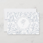 Blauw Frans bloemenmonogram bruiloft RSVP kaarten (Achterkant)