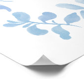 Blauw frans bloemenwelkom vrijgezellenfeest poster (Hoek)