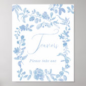 Blauw frans  bloemig gunst vrijgezellenfeest poster (Voorkant)