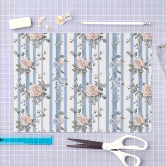 blauw Frans bloemmotief Tissuepapier (Craft)