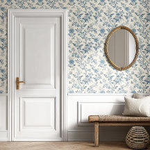 Blauw Frans bloemmotief Toile de Jouy 