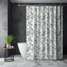 Blauw Frans bloemmotief Toile de Jouy 