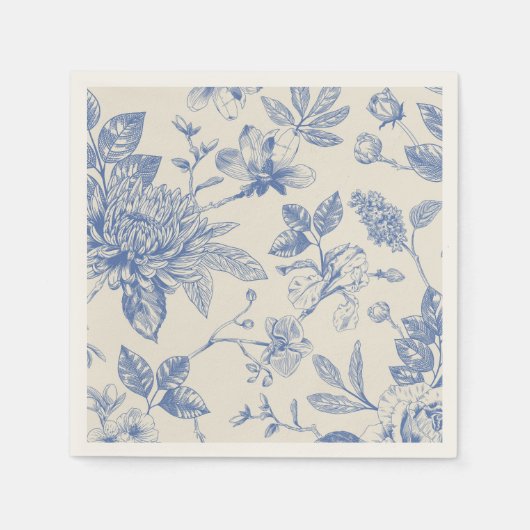 Blauw Frans Bloemstuk Toile Floral Servet (Voorkant)