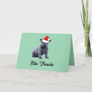 Blauw Frans Bulldog Santa Hat Bedankkaart