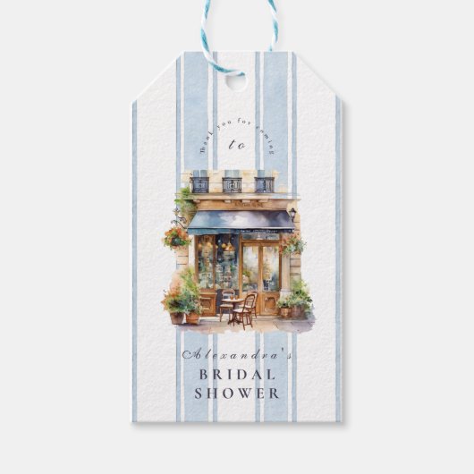 Blauw Frans Café Bruidsuitje Cadeaulabel (Voorkant)