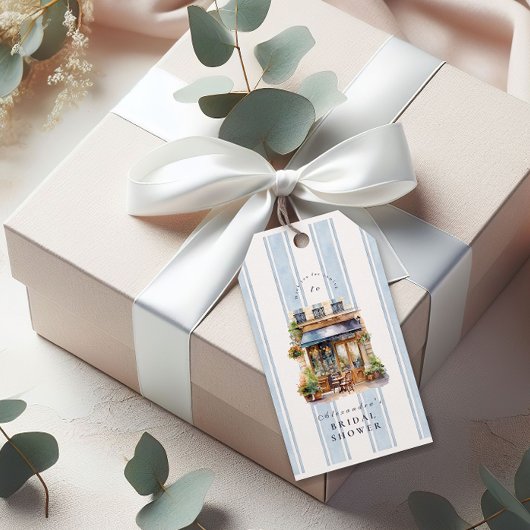 Blauw Frans Café Bruidsuitje Cadeaulabel