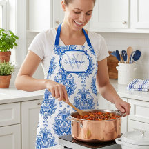 Blauw Frans Damast Toile Patroon Monogram Naam