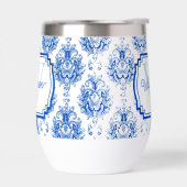 Blauw Frans Damast Toile Patroon Naam Monogram (Links)
