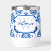 Blauw Frans Damast Toile Patroon Naam Monogram (Voorkant)