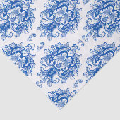 Blauw Frans Damast Toile Patroon Naam Monogram Tissuepapier (Detail)