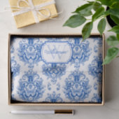 Blauw Frans Damast Toile Patroon Naam Monogram Tissuepapier (Geschenk)