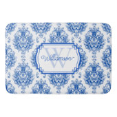 Blauw Frans Damast Toile Patroonnaam Monogram Badmat (Voorkant)
