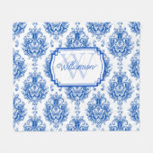 Blauw Frans Damast Toile Patroonnaam Monogram Fleece Deken (Voorkant (Horizontaal))
