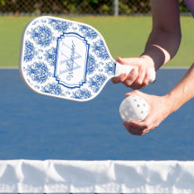 Blauw Frans Damast Toile Patroonnaam Monogram