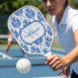 Blauw Frans Damast Toile Patroonnaam Monogram Pickleball Paddle