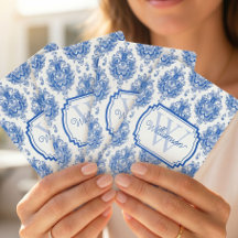 Blauw Frans Damast Toile Patroonnaam Monogram