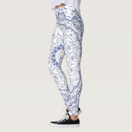 Blauw  Frans gezicht boven wit Leggings