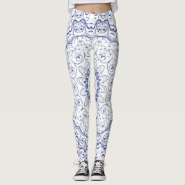 Blauw  Frans gezicht boven wit Leggings