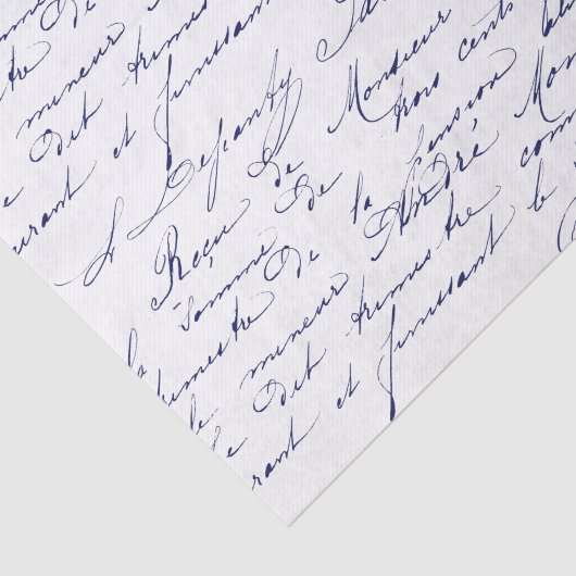 blauw Frans handschrift cursief Tissuepapier (Detail)