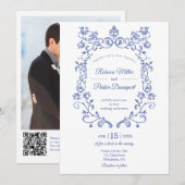Blauw Frans Huwelijksfoto qr code op rug Kaart (Voorkant / Achterkant)