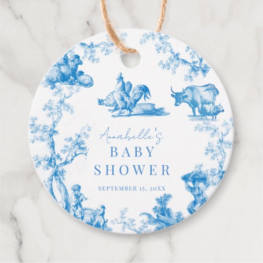 Blauw Frans Land Boerderij Dier Jongen Baby shower Bedankjes Labels (Voorkant)