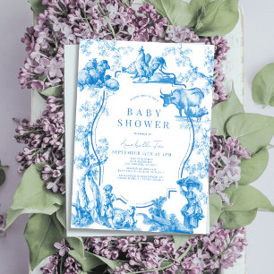 Blauw Frans Land Boerderij Dier Jongen Baby shower Kaart