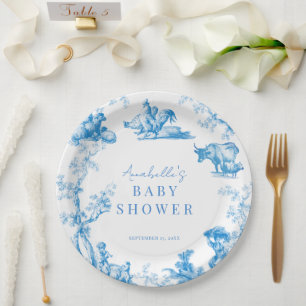 Blauw Frans Land Boerderij Dier Jongen Baby shower Papieren Bordje