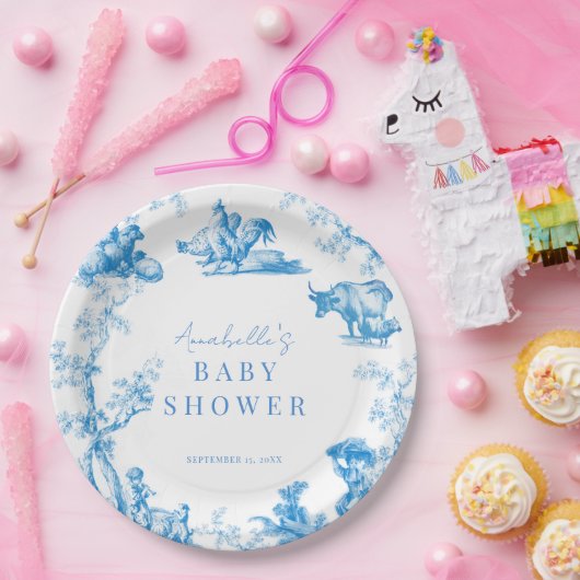 Blauw Frans Land Boerderij Dier Jongen Baby shower Papieren Bordje (Feest)